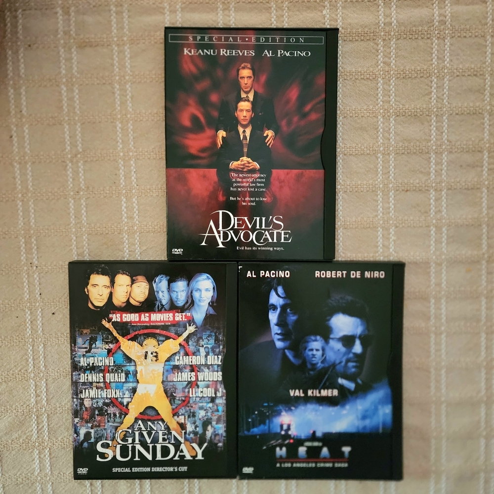 Threefer Al Pacino featured DVD's  Devils Advocate - Heat - Any Given Sunday